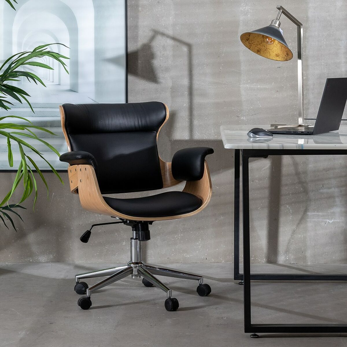 Chaise de Bureau Noir Naturel 68 x 62 x 85 cm
